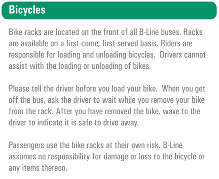 Information for bringing bicycles on the bus