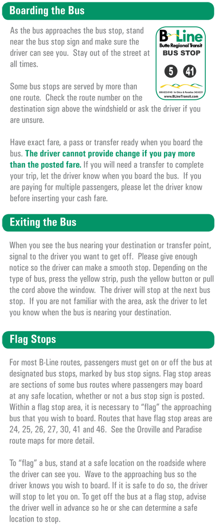 Information on how to ride the bus